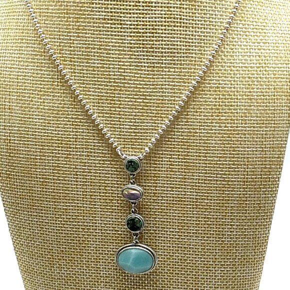 VTG Kenneth Cole Reaction Multi-Stone Y Necklace Silver-tone Beaded Style Chain - Picture 2 of 14